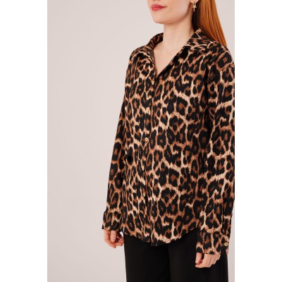 Leopar Desen Rahat Kalıp Gömlek Leopar Desen Rahat Kalıp Gömlek
