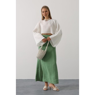 YARASA KOLLU CROP BLUZ - Beyaz YARASA KOLLU CROP BLUZ - Beyaz