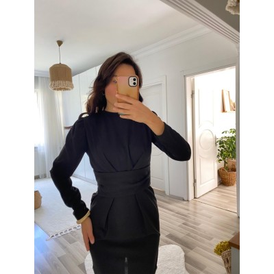 Kadın Uzun Kollu Bisiklet Yaka Bel Kemer Detay Ithal Krep Elbise Kadın Uzun Kollu Bisiklet Yaka Bel Kemer Detay Ithal Krep Elbise
