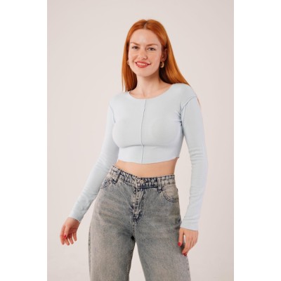 Ters Dikişli Basic Bebe Mavisi Body Bluz Ters Dikişli Basic Bebe Mavisi Body Bluz
