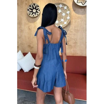 Tensel Denim Kumaşlı Mini Tulum 1363 Tensel Denim Kumaşlı Mini Tulum 1363