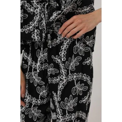 İşlemeli Oversize Pantolon - Siyah İşlemeli Oversize Pantolon - Siyah