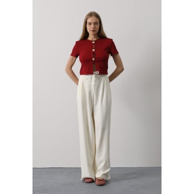 Pileli Bağcıklı Oversize Pantolon - Ekru Pileli Bağcıklı Oversize Pantolon - Ekru