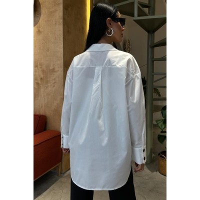 Kalp Nakışlı Ve Düğme Detaylı Oversize Gömlek 3430 Kalp Nakışlı Ve Düğme Detaylı Oversize Gömlek 3430