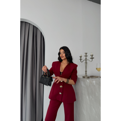 TASARIM CEKET-PANTOLON TAKIM METAL DÜĞME DETAYLI - Bordo TASARIM CEKET-PANTOLON TAKIM METAL DÜĞME DETAYLI - Bordo