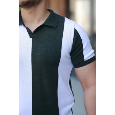 Erkek Kısa Kollu Polo Yakalı Blok Desenli Triko Bluz Erkek Kısa Kollu Polo Yakalı Blok Desenli Triko Bluz