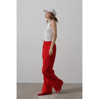 Beli Bağlamalı Brode Pantolon - Kırmızı Beli Bağlamalı Brode Pantolon - Kırmızı