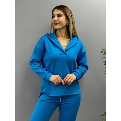 Kadın Uzun Kol V Yaka Kapüşon Detay Sweat Ve Yüksel Bel Eşofman Ikili Takım Kadın Uzun Kol V Yaka Kapüşon Detay Sweat Ve Yüksel Bel Eşofman Ikili Takım
