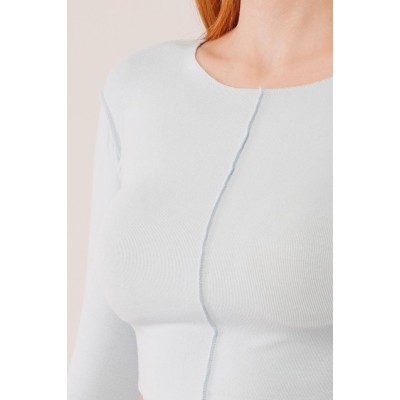 Ters Dikişli Basic Bebe Mavisi Body Bluz Ters Dikişli Basic Bebe Mavisi Body Bluz