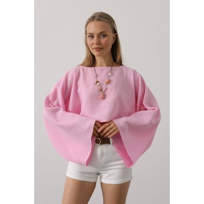 YARASA KOLLU CROP BLUZ - Pembe YARASA KOLLU CROP BLUZ - Pembe