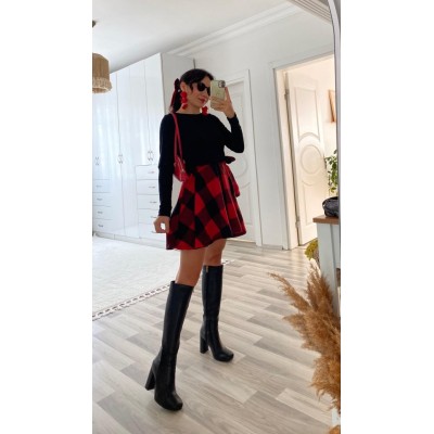 Kadın Uzun Kollu Bisiklet Yaka üst Viskon Alt Ekose Kısa Elbise Kadın Uzun Kollu Bisiklet Yaka üst Viskon Alt Ekose Kısa Elbise