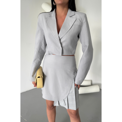 POLYVİSKON CROP CEKET - EKOSE PİLE DETAYLI ETEK TAKIM - Gri POLYVİSKON CROP CEKET - EKOSE PİLE DETAYLI ETEK TAKIM - Gri
