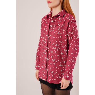 Eskitme Görünümlü Denim Bordo Gömlek Eskitme Görünümlü Denim Bordo Gömlek
