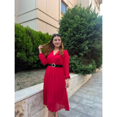 Kadın şifon Kumaş Astalı Kloş Kesim Kruvaze Yaka Midi Boy Elbise Kadın şifon Kumaş Astalı Kloş Kesim Kruvaze Yaka Midi Boy Elbise