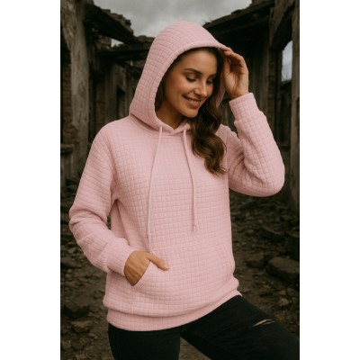 Kadın Uzun Kollu Kapşonlu Bağcıklı Cepli Capitone Sweatshirt Kadın Uzun Kollu Kapşonlu Bağcıklı Cepli Capitone Sweatshirt