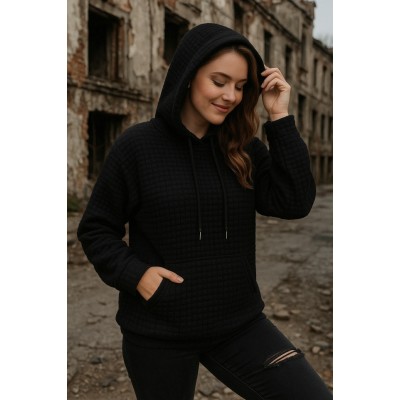 Kadın Uzun Kollu Kapşonlu Bağcıklı Cepli Capitone Sweatshirt Kadın Uzun Kollu Kapşonlu Bağcıklı Cepli Capitone Sweatshirt