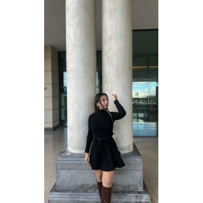 Kadın Uzun Kollu Balıkçı Yaka Salaş Kusa Akrilik Elbise Kadın Uzun Kollu Balıkçı Yaka Salaş Kusa Akrilik Elbise