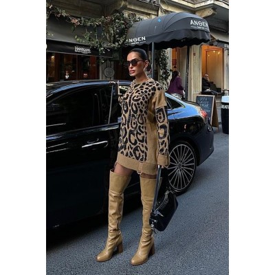 Leopar Desenli Yırtık Detaylı Kazak 1344 Leopar Desenli Yırtık Detaylı Kazak 1344