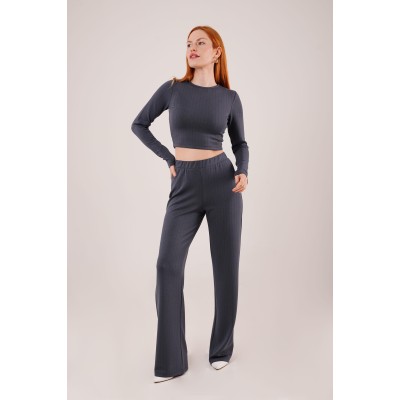 Fitilli Bluz Ve Pantolon Antrasit İkili Takım Fitilli Bluz Ve Pantolon Antrasit İkili Takım