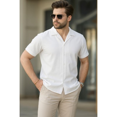 İki İplik Kumaş  Gömlek - Beyaz
