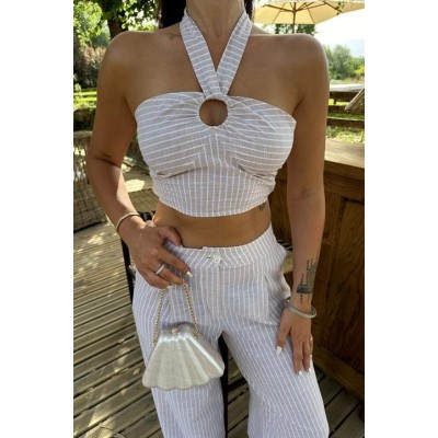 Vesna Keten Çizgili Crop Takım 9806-0025 Vesna Keten Çizgili Crop Takım 9806-0025