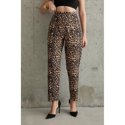 Leopar Desenli Kumaş Pantolon Leopar Desenli Kumaş Pantolon