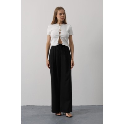 Pileli Bağcıklı Oversize Pantolon - Siyah Pileli Bağcıklı Oversize Pantolon - Siyah