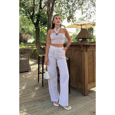 Vesna Keten Çizgili Crop Takım 9806-0025 Vesna Keten Çizgili Crop Takım 9806-0025