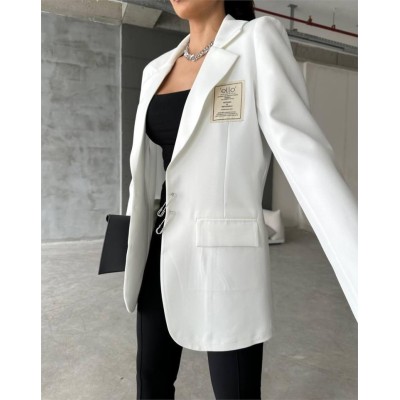 ELLO ETİKETLİ ÇENGELLİ İĞNE DETAYLI CEKET - Beyaz ELLO ETİKETLİ ÇENGELLİ İĞNE DETAYLI CEKET - Beyaz