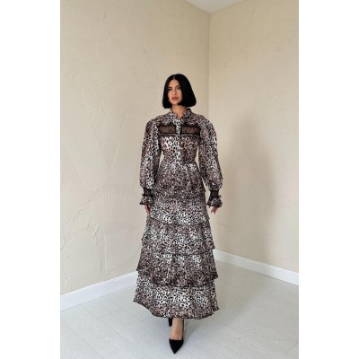 Leopar Pilise Detaylı Lastikli Elbise Leopar Pilise Detaylı Lastikli Elbise
