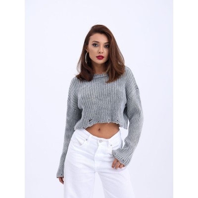 43191 TRİKO CROP KAZAK-GRİ 43191 TRİKO CROP KAZAK-GRİ