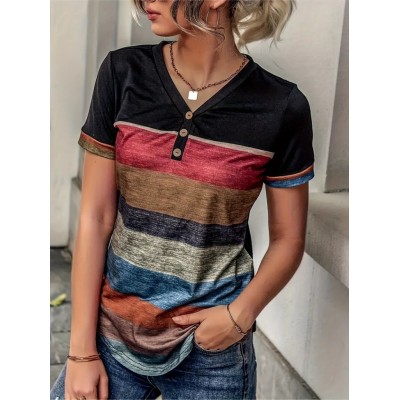 Kadın Kısa Kollu V Yakalı Düğmeli çok Renkli Süprem Bluz Kadın Kısa Kollu V Yakalı Düğmeli çok Renkli Süprem Bluz