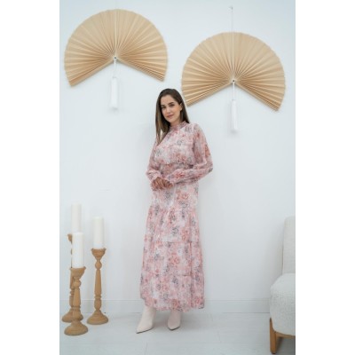 Pembe Şanzelize Çiçek Desenli Elbise Pembe Şanzelize Çiçek Desenli Elbise