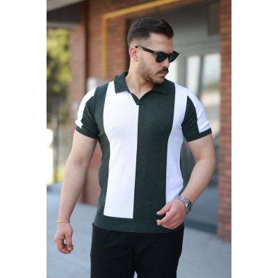 Erkek Kısa Kollu Polo Yakalı Blok Desenli Triko Bluz Erkek Kısa Kollu Polo Yakalı Blok Desenli Triko Bluz