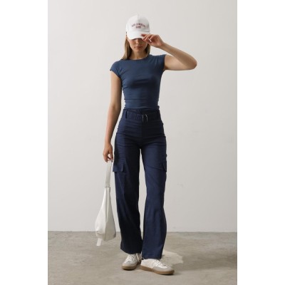 Kemerli Cargo Pantolon - İndigo Kemerli Cargo Pantolon - İndigo