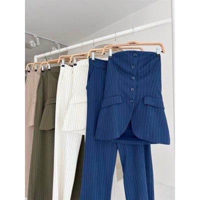 Straplez Büstiyerli Plazzo Pantolonlu Çizgili Takım 10151 Straplez Büstiyerli Plazzo Pantolonlu Çizgili Takım 10151