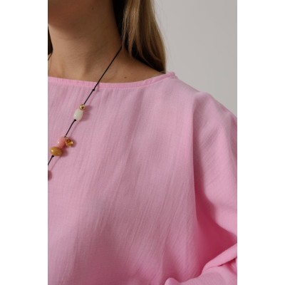 YARASA KOLLU CROP BLUZ - Pembe YARASA KOLLU CROP BLUZ - Pembe