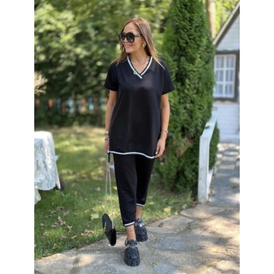 Kadın Kısa Kollu V Yakalı Iki Iplik Bluz Ve Pantolon Ikili Takım Kadın Kısa Kollu V Yakalı Iki Iplik Bluz Ve Pantolon Ikili Takım