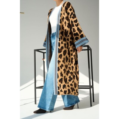 Uzun Leopar Hırka - Camel-Mavi Uzun Leopar Hırka - Camel-Mavi