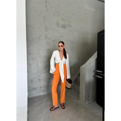 BEL LASTİK DETAYLI MODAL KUMAŞ PANTOLON - Orange BEL LASTİK DETAYLI MODAL KUMAŞ PANTOLON - Orange
