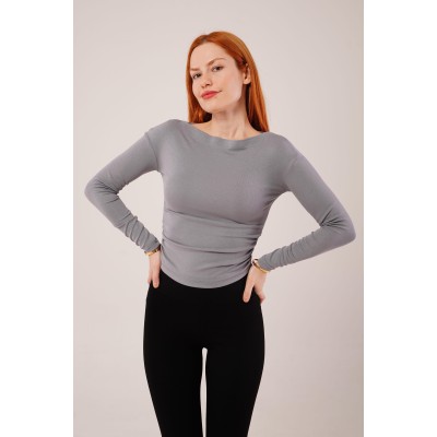 Yaka Detay Uzun Kollu Basic Gri Bluz Yaka Detay Uzun Kollu Basic Gri Bluz