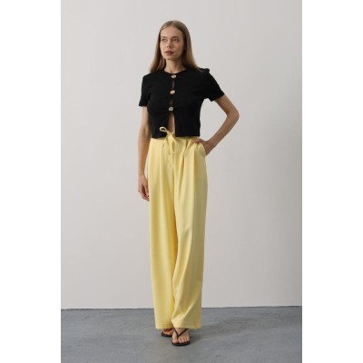 Pileli Bağcıklı Oversize Pantolon - Sarı Pileli Bağcıklı Oversize Pantolon - Sarı