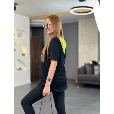 Kadın İki İplik Kumaş Sırt Neon Detay Bluz Kadın İki İplik Kumaş Sırt Neon Detay Bluz