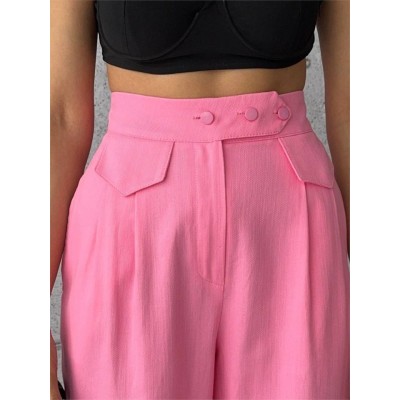 PANTOLON KAPALI CEP 3 DÜĞME DETAYLI - Pembe PANTOLON KAPALI CEP 3 DÜĞME DETAYLI - Pembe