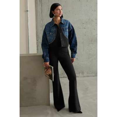 Siyah Denim Scuba Garnili Ceket Siyah Denim Scuba Garnili Ceket