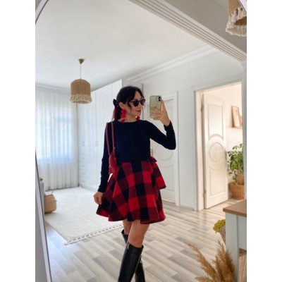 Kadın Uzun Kollu Bisiklet Yaka üst Viskon Alt Ekose Kısa Elbise Kadın Uzun Kollu Bisiklet Yaka üst Viskon Alt Ekose Kısa Elbise