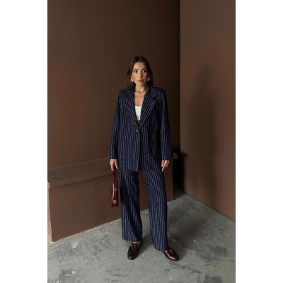 Lacivert Çizgili Ceket Ve Pantolon Takım Lacivert Çizgili Ceket Ve Pantolon Takım