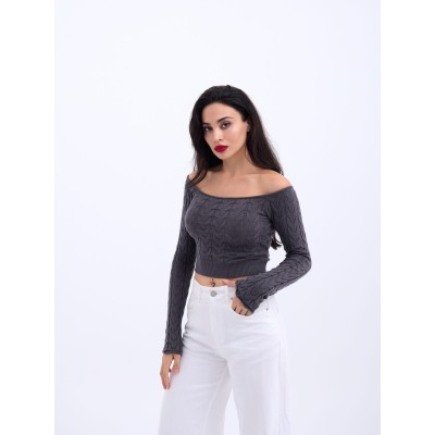 42241 TRİKO KAYIK YAKA CROP-ANTRASİT 42241 TRİKO KAYIK YAKA CROP-ANTRASİT
