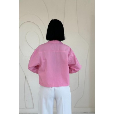 Pembe Fleto Cepli Poplin Gömlek Pembe Fleto Cepli Poplin Gömlek