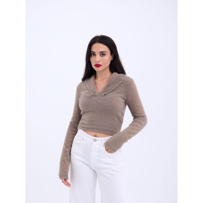 42531 TRİKO SİMLİ YAKALI CROP-KAHVE 42531 TRİKO SİMLİ YAKALI CROP-KAHVE